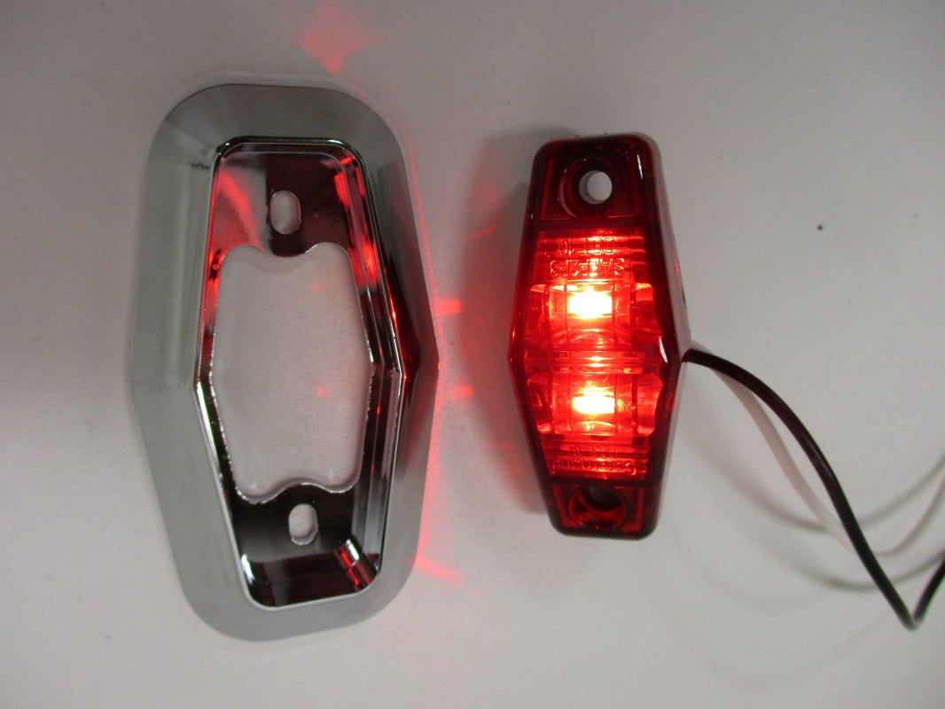 Red LED Truck Camper Trailer Side Marker Clearance Light / Chrome Plastic Base
