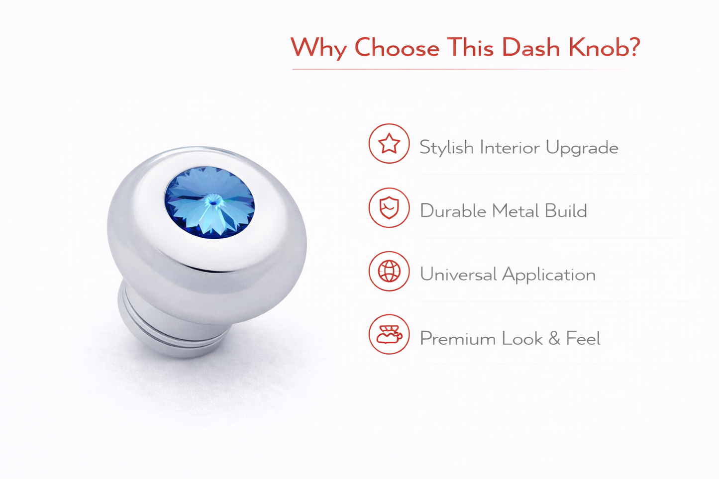 Small Deluxe Chrome Aluminum Dash Knob with Crystal Diamond Truck Semi