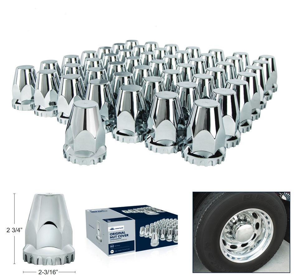 60 Chrome Lug Nut Covers 33mm Thread-On Peterbilt Fits Kenworth Freightliner