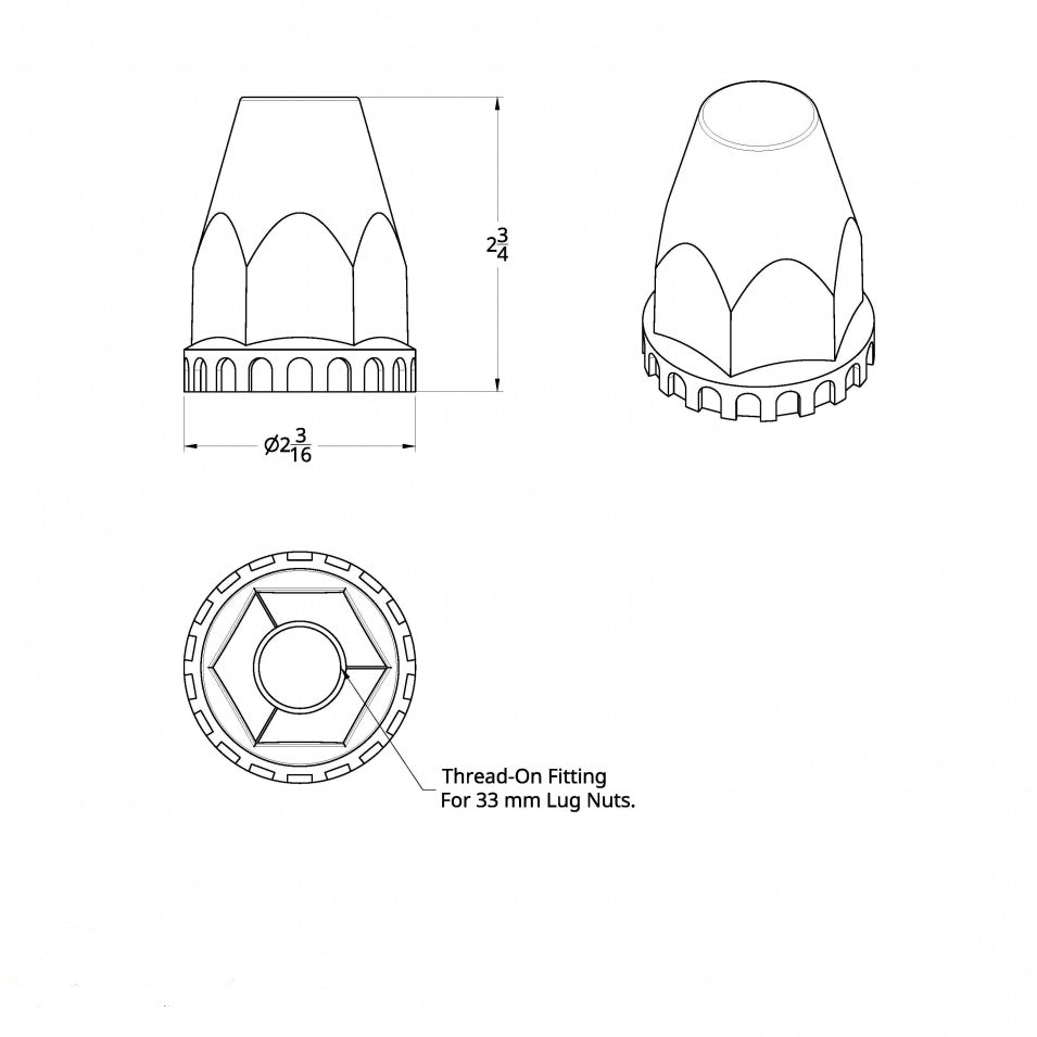 60 Chrome Lug Nut Covers 33mm Thread-On Peterbilt Fits Kenworth Freightliner