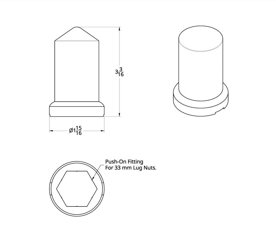 (20) 33mm X 3-3/16" Chrome Plastic Pointed Nut Covers With Flange - Push-On