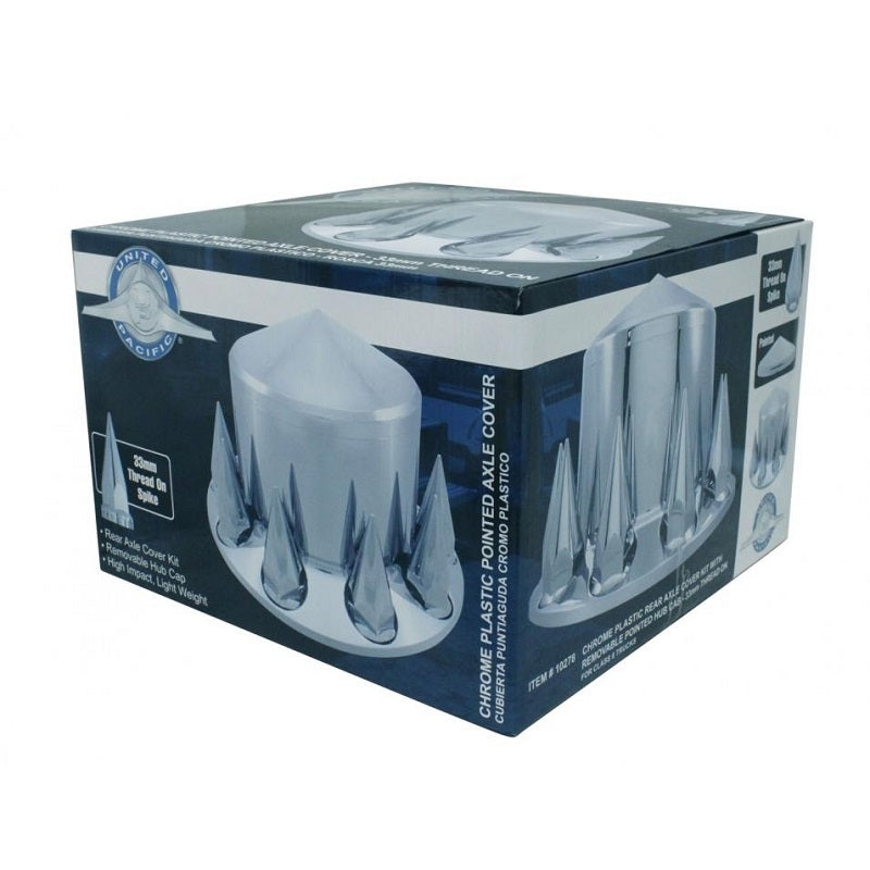 Pair Chrome Plastic Semi Truck Rear Wheel Axle Hub Covers / 33mm Thread On Caps