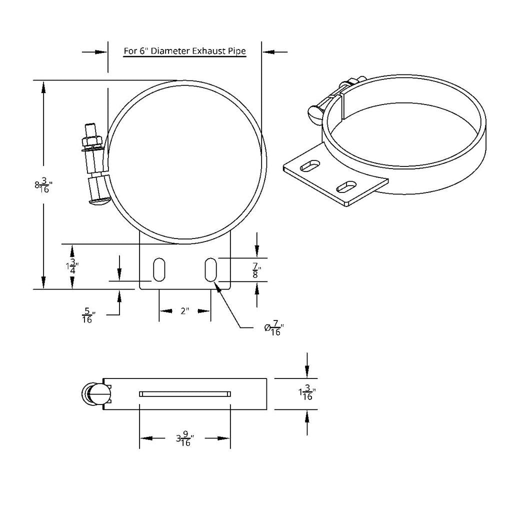 6" Chrome Cab Exhaust Clamp for Peterbilt Conventional 379 and 359, 1987-1993