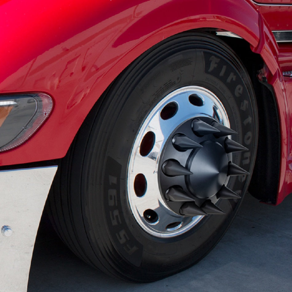 (2) - Matte Black Pointed Front Axle Cover w/ 33mm Spike Thread-on Nut Cover