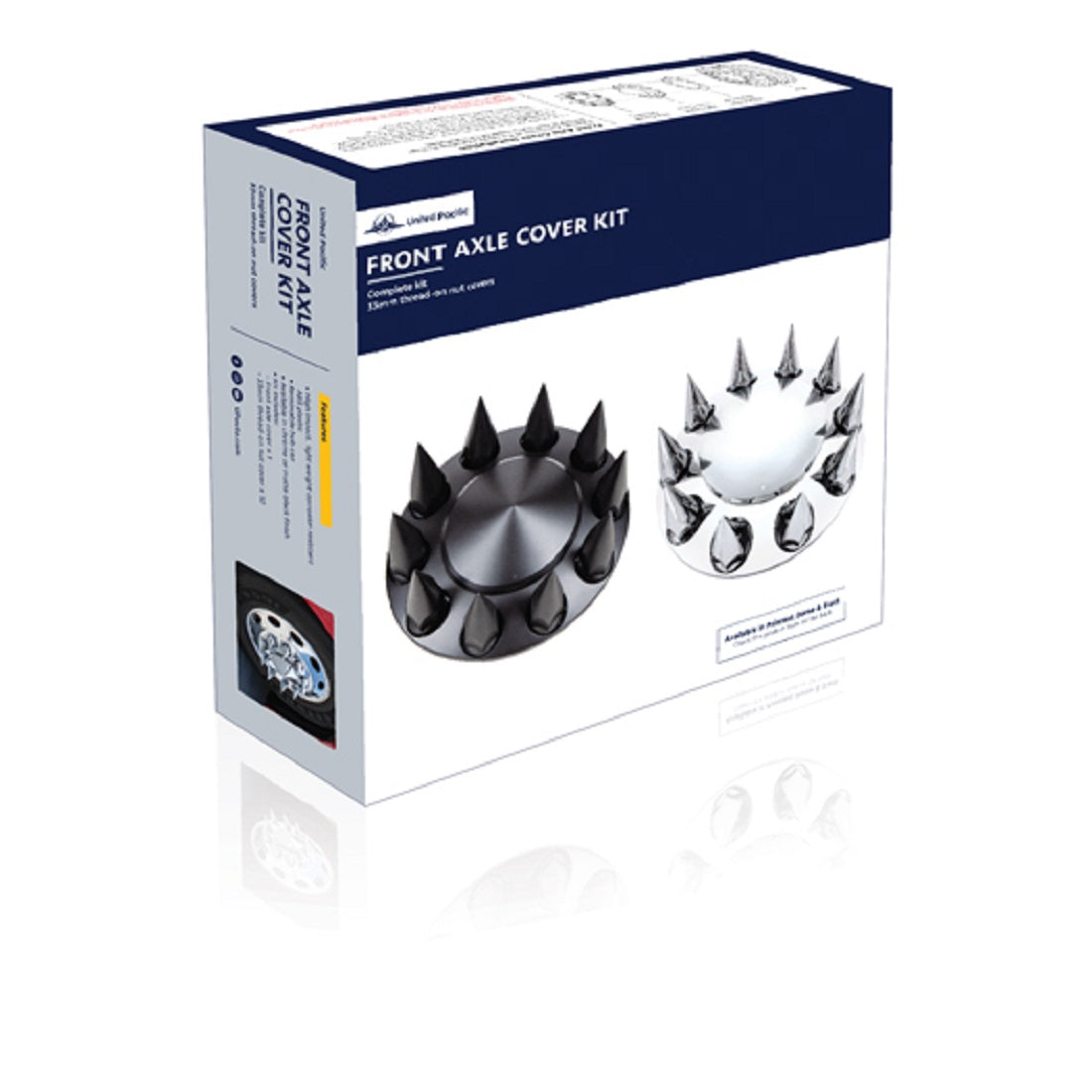 (2) - Matte Black Pointed Front Axle Cover w/ 33mm Spike Thread-on Nut Cover