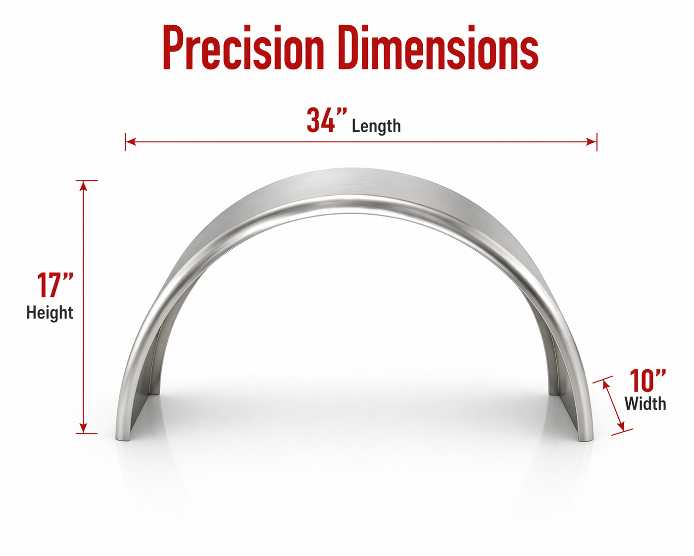 Single (1) Round Smooth Aluminum Cargo Trailer Fender 34"L 17"H 10"W
