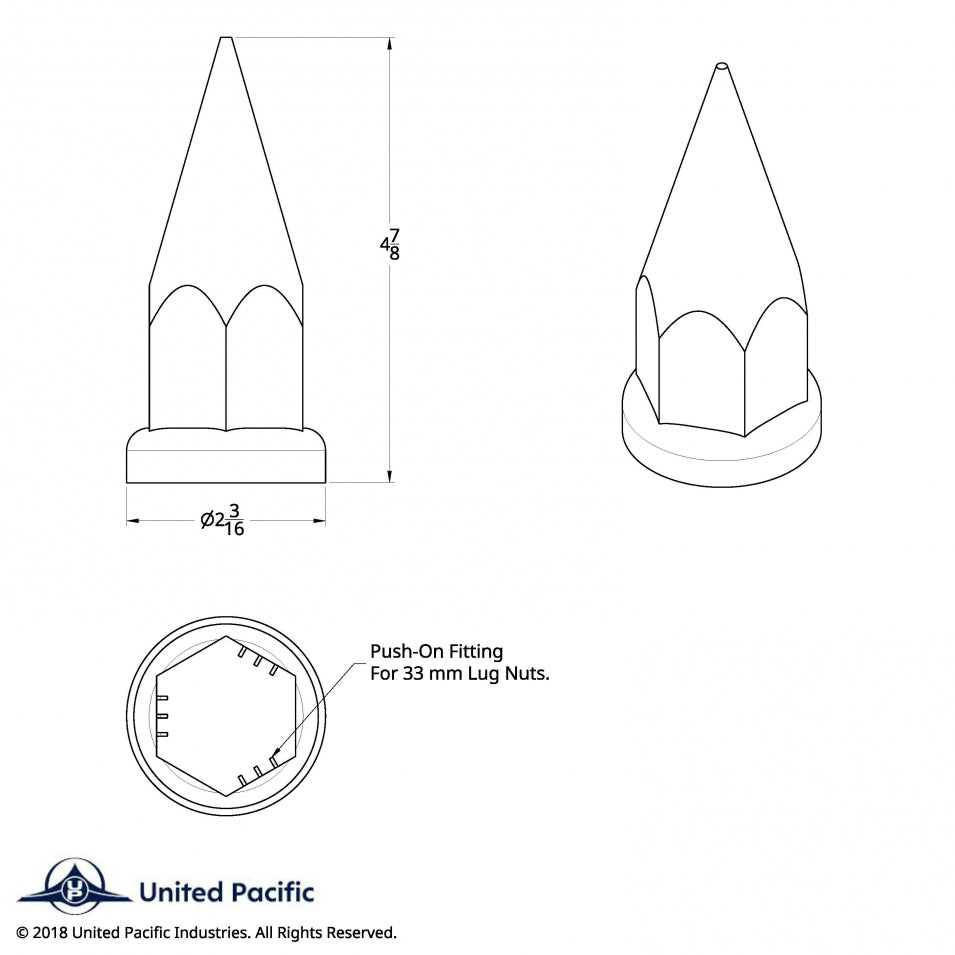 33mm x 4-7/8" Super Spike Nut Cover - Push-On (60/Pack) Semi Truck RV Bus