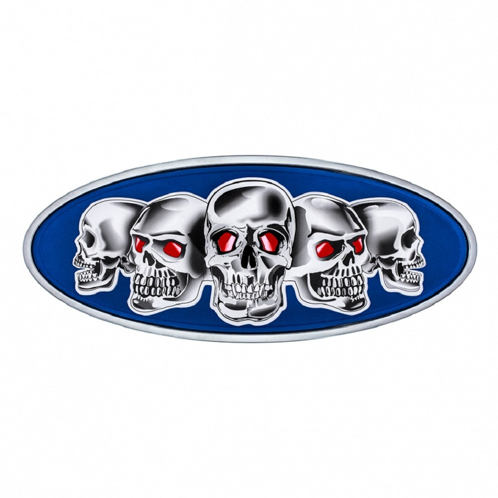 Peterbilt Blue Base Skull Metal Front Hood Emblem 7 7/8 inch x 3 1/4 inch
