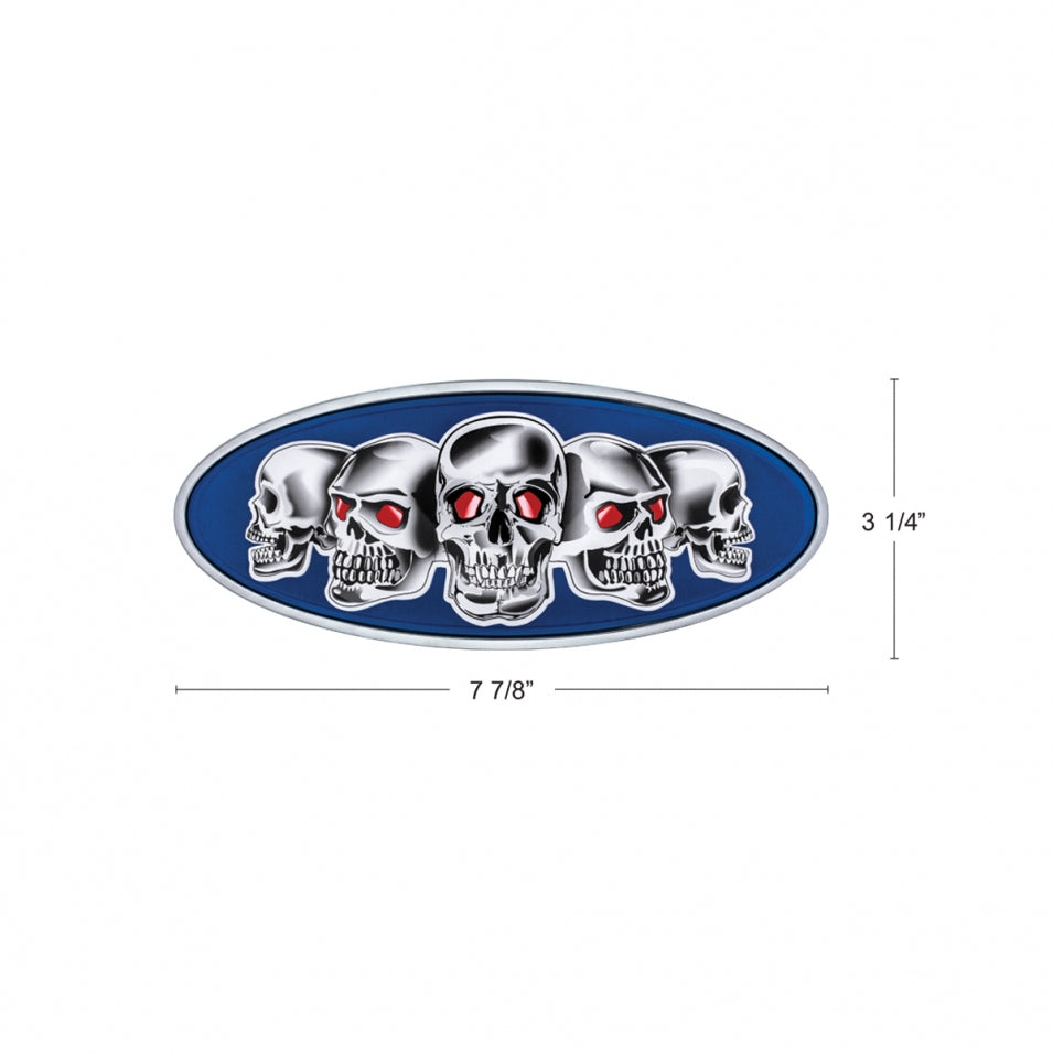 Peterbilt Blue Base Skull Metal Front Hood Emblem 7 7/8 inch x 3 1/4 inch