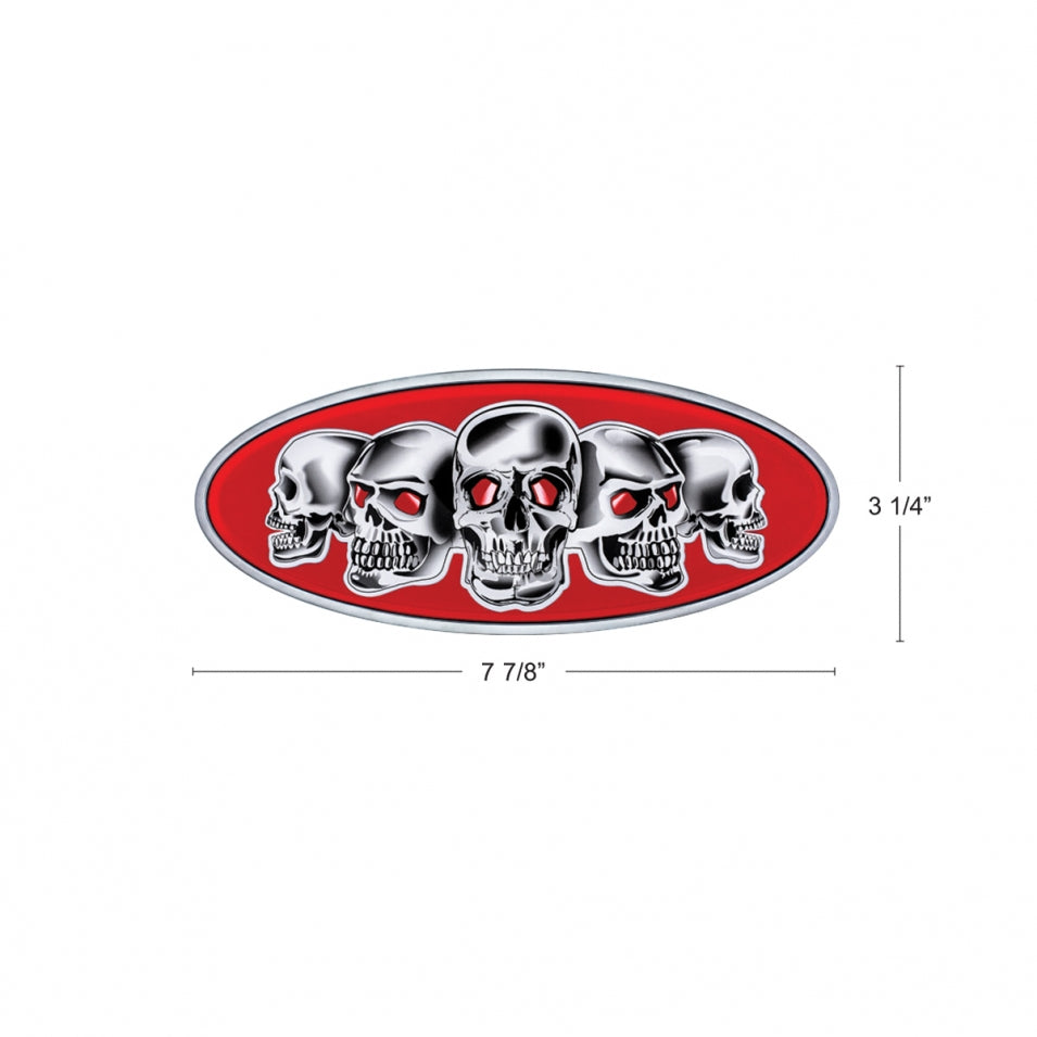 Peterbilt Red Base Skull Metal Front Hood Emblem 7 7/8 inch x 3 1/4 inch