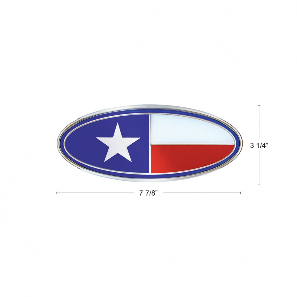 Peterbilt Texas Flag Chrome Metal Front Hood Emblem 7 7/8 inch x 3 1/4 inch