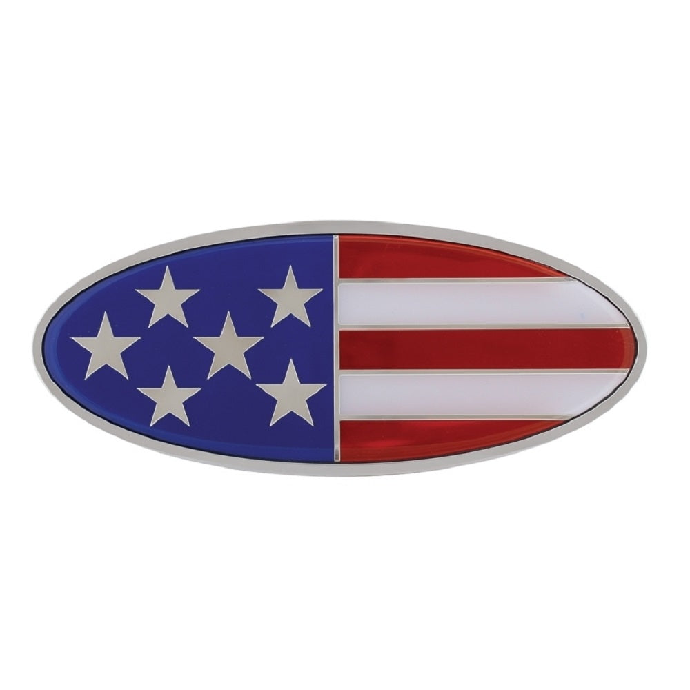Peterbilt American Flag Chrome Metal Front Hood Emblem 7 7/8 inch x 3 1/4 inch