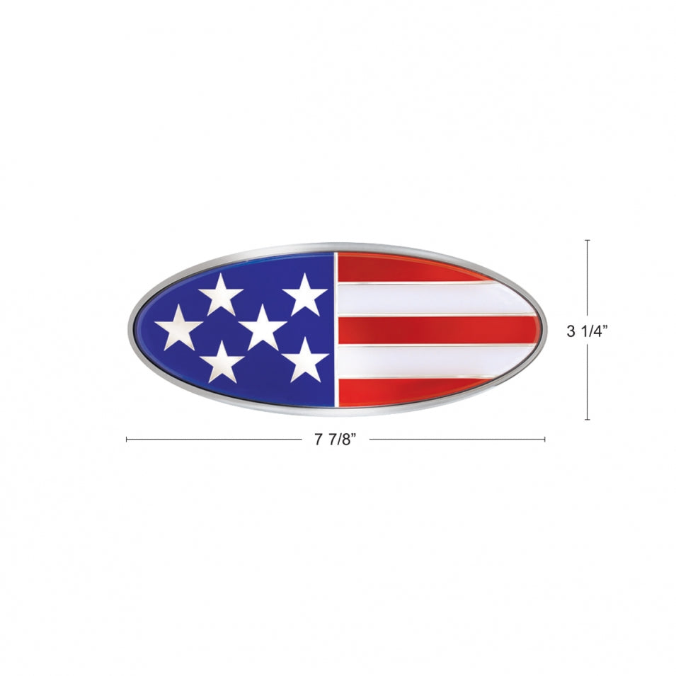 Peterbilt American Flag Chrome Metal Front Hood Emblem 7 7/8 inch x 3 1/4 inch