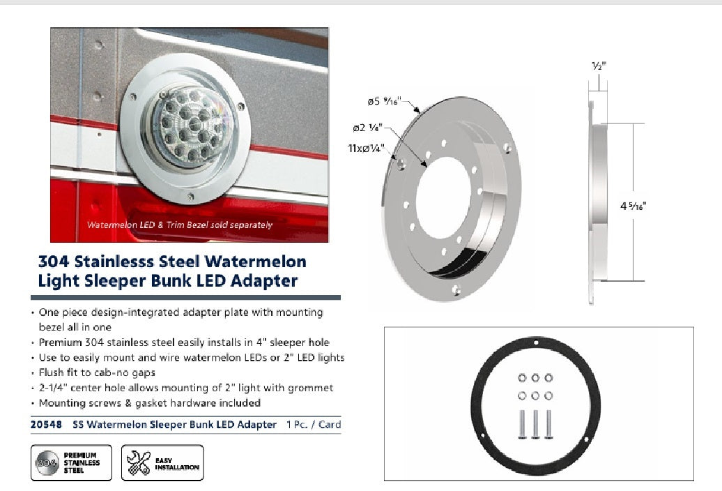 Commercial Truck 304 Stainlesss Steel Watermelon Light Sleeper Bunk LED Adapter