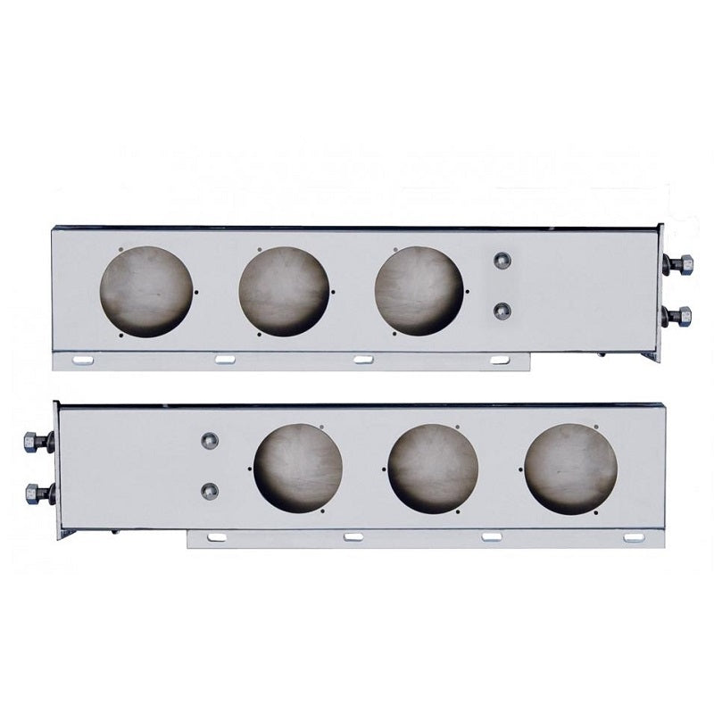 Pair of 2-1/2" Bolt Pattern 430 SS Spring Loaded Light Bars. Three 4" Cutouts.