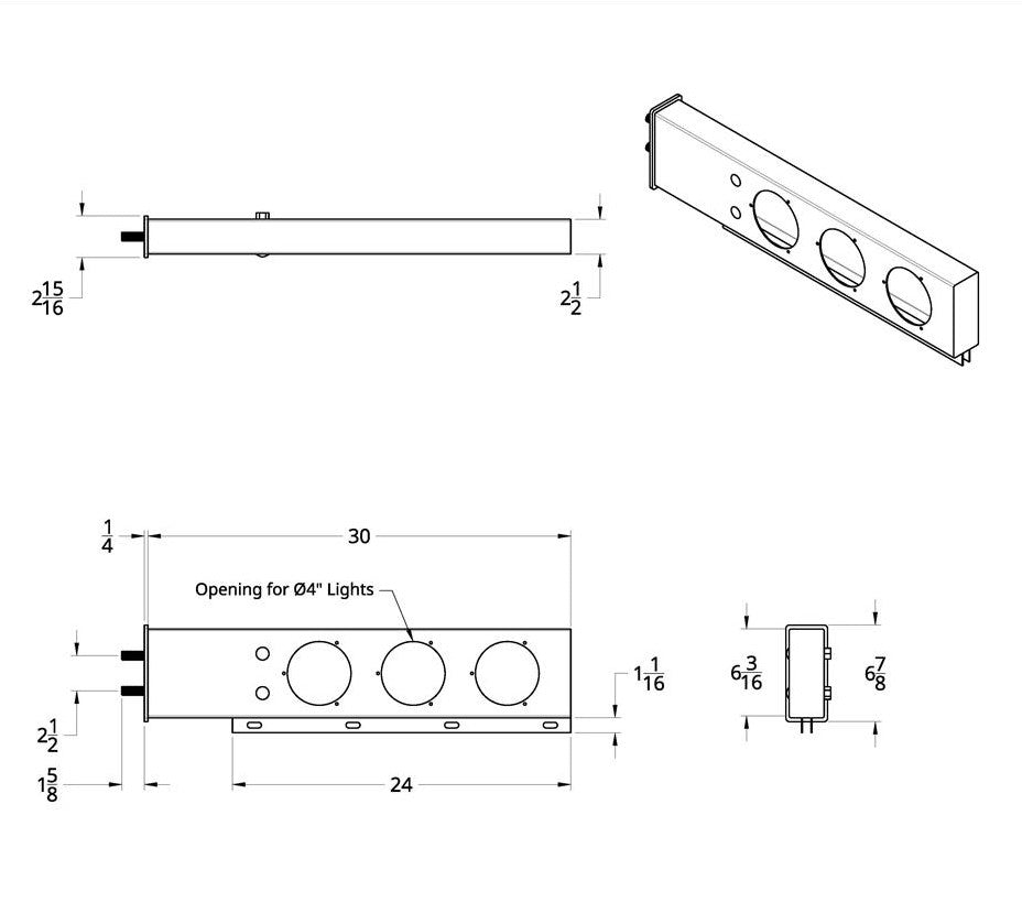 Pair of 2-1/2" Bolt Pattern 430 SS Spring Loaded Light Bars. Three 4" Cutouts.