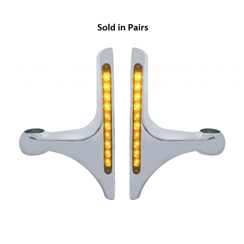 (2) Polished L Shape Headlight Brackets w/ Light Bar - 10 Amber LED/Clear Lens