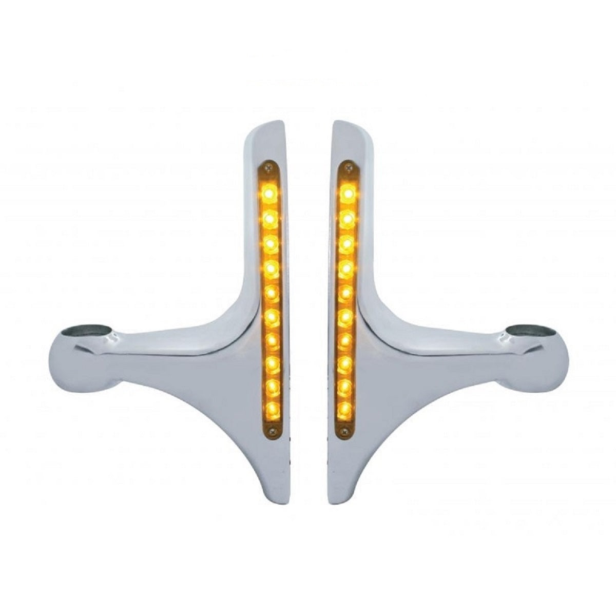 Pair Polish Aluminium Peterbilt Bracket Arms with 10 LED Amber Light Bar