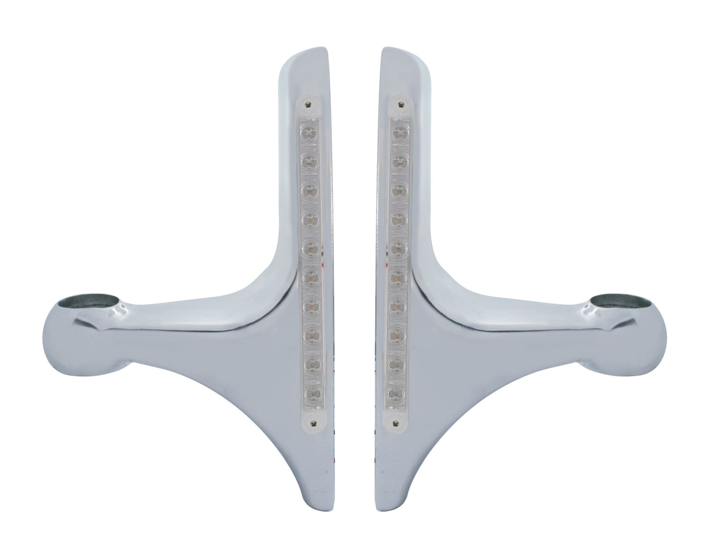 (2) Polished L Shape Headlight Brackets w/ Light Bar - 10 Amber LED/Clear Lens