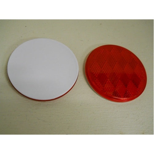 (2) Red 3" Round Truck Semi Trailer Mail Box Reflex Reflectors / Adhesive Back