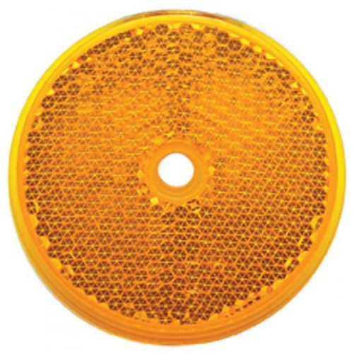 (2) Amber 3" Round Truck Semi Trailer Mail Box Reflex Reflectors / Center Hole