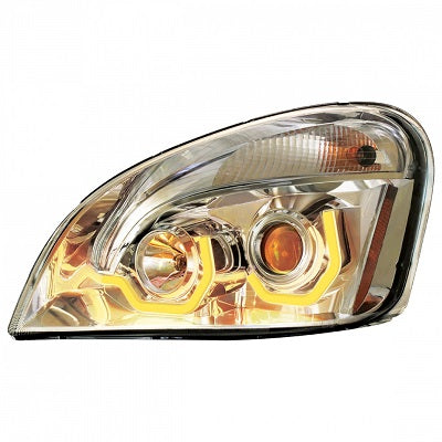 Chrome Freightliner Cascadia Projection Headlight 2008-2017 w/ Dual LED Light