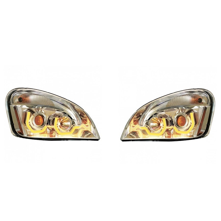Chrome Freightliner Cascadia Projection Headlight 2008-2017 w/ Dual LED Light