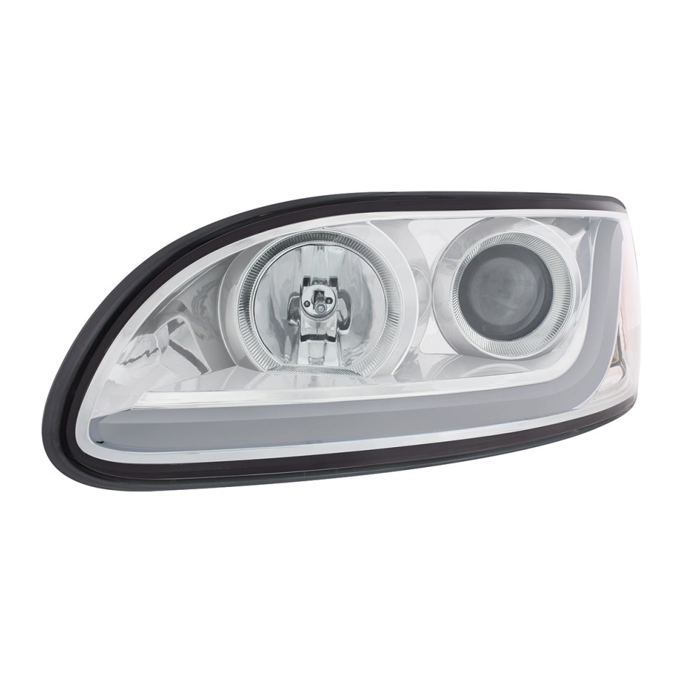 Pair Chrome Projection Headlights w/ Dual Function LED Light Bar for Peterbilt