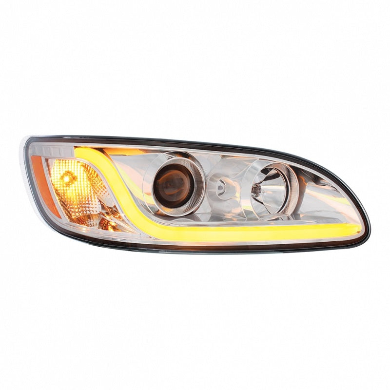 Pair Chrome Projection Headlights w/ Dual Function LED Light Bar for Peterbilt