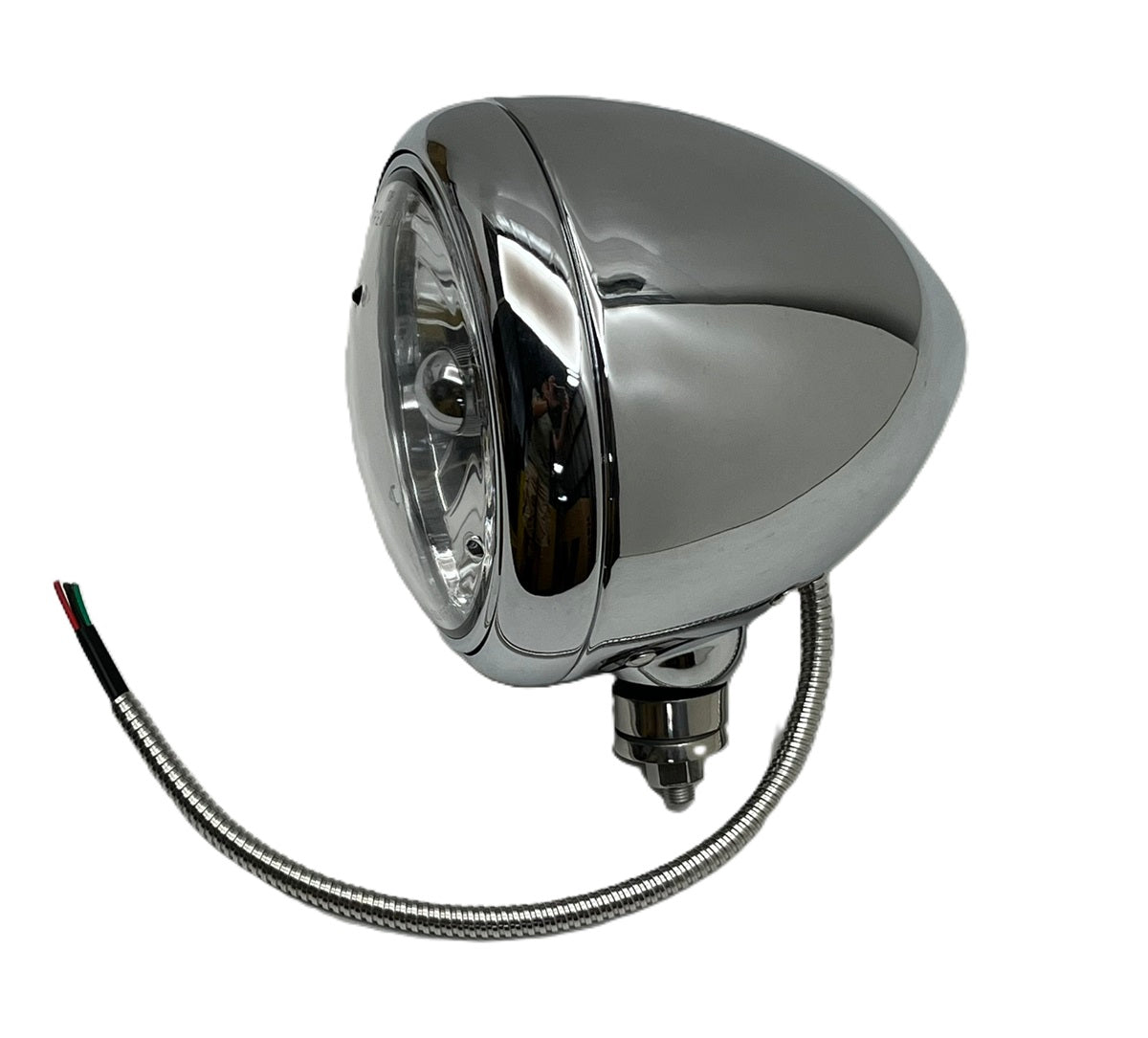 (2) 7" Round Crystal Headlights / Chrome Guide Style Housing / SS Wire Loom