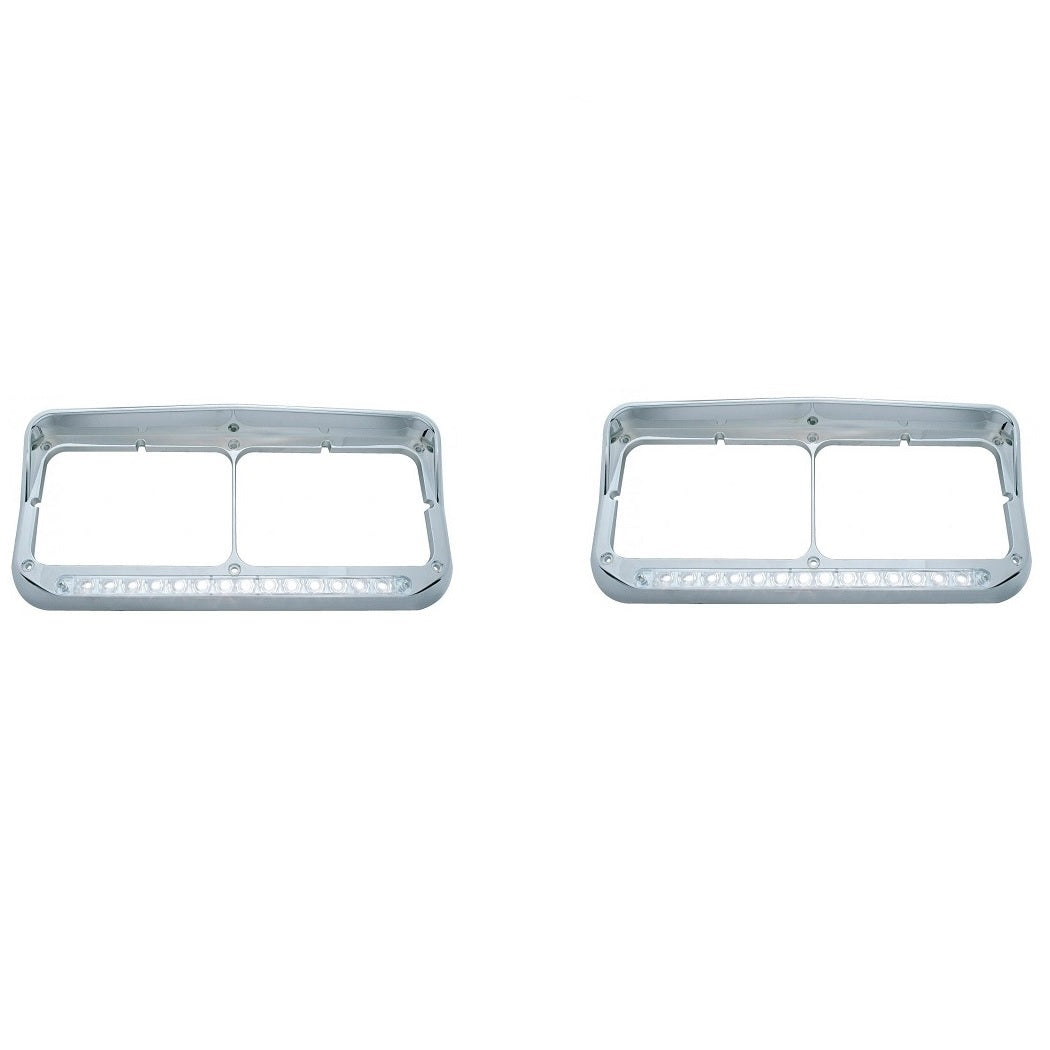 (Set) 14 LED Rectangular Dual Headlight Bezel w/ Visor - White LED/Clear Lens