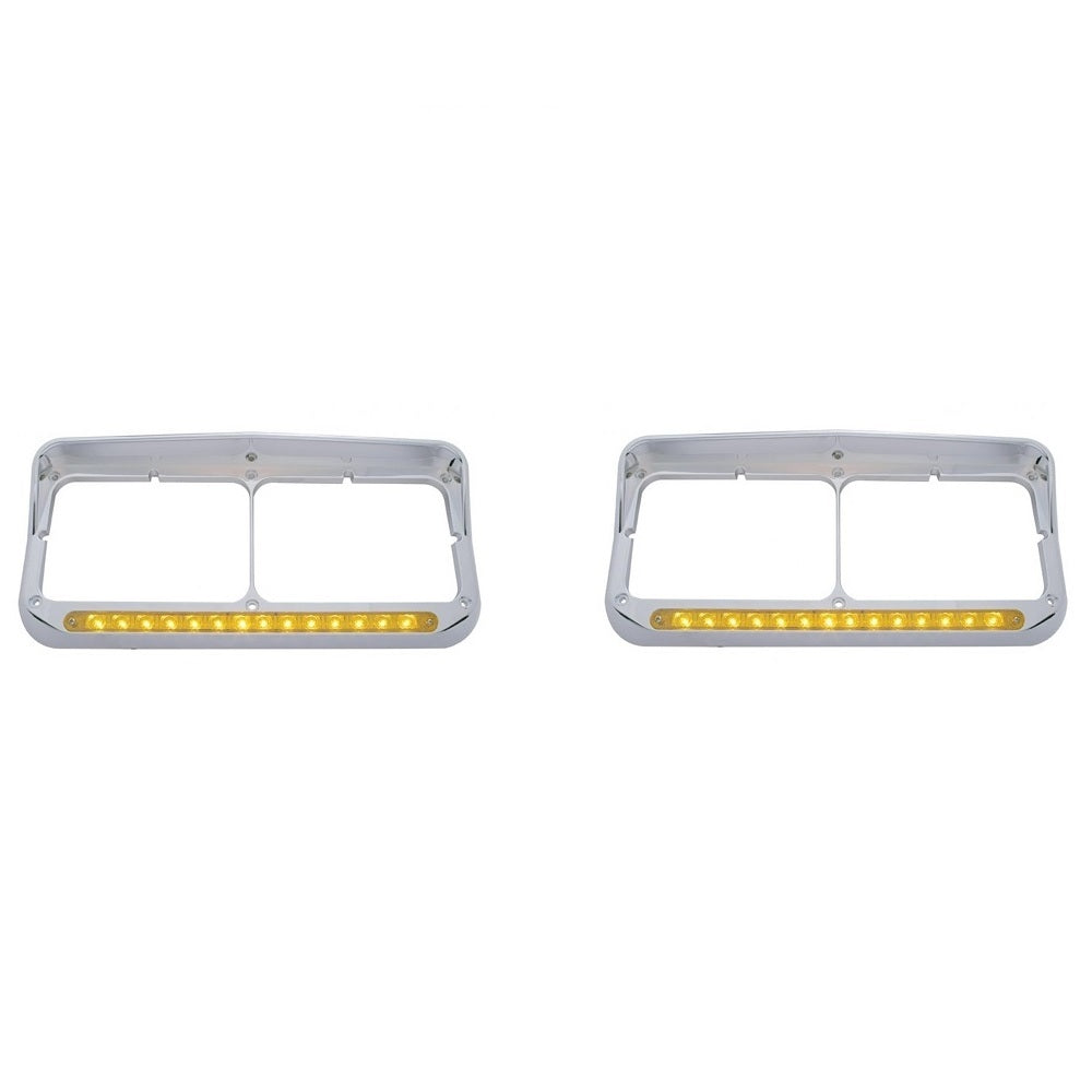 Pair of Commercial Truck Rectangle Bezels W/Amber LED, Amber Lens