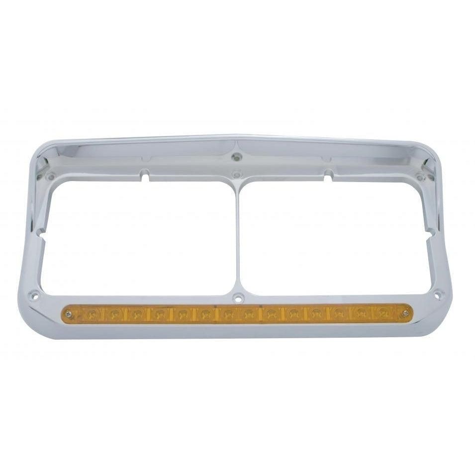 Pair of Commercial Truck Rectangle Bezels W/Amber LED, Amber Lens