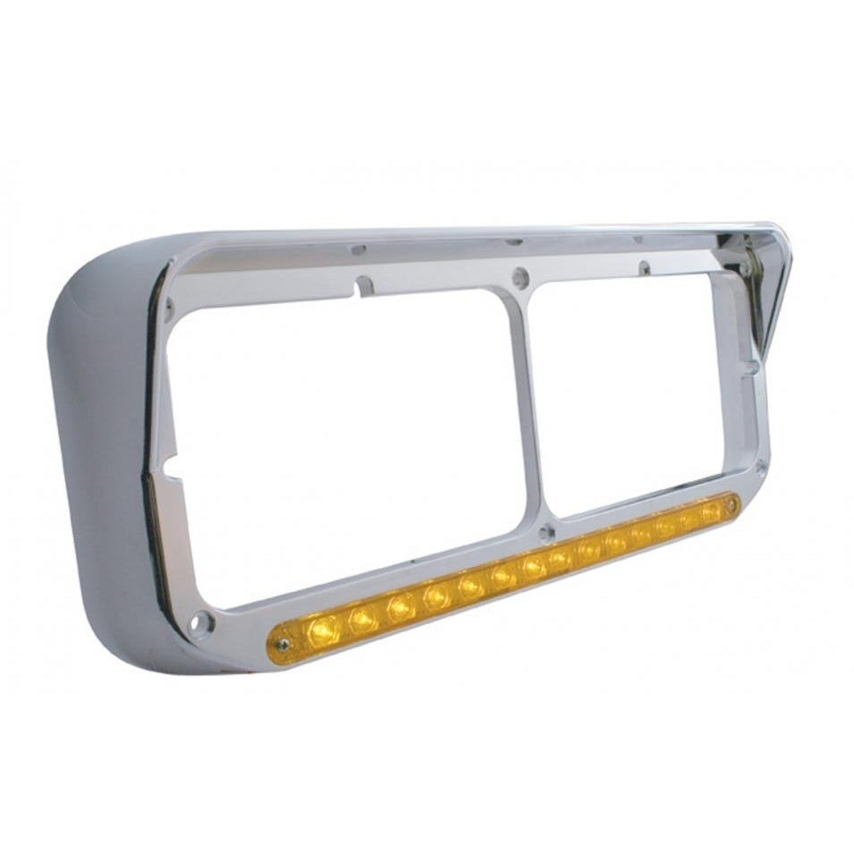 Pair of Commercial Truck Rectangle Bezels W/Amber LED, Amber Lens