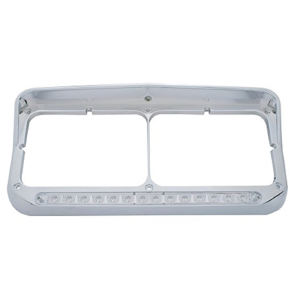 (Set) 14 LED Rectangular Dual Headlight Bezel w/ Visor - White LED/Clear Lens