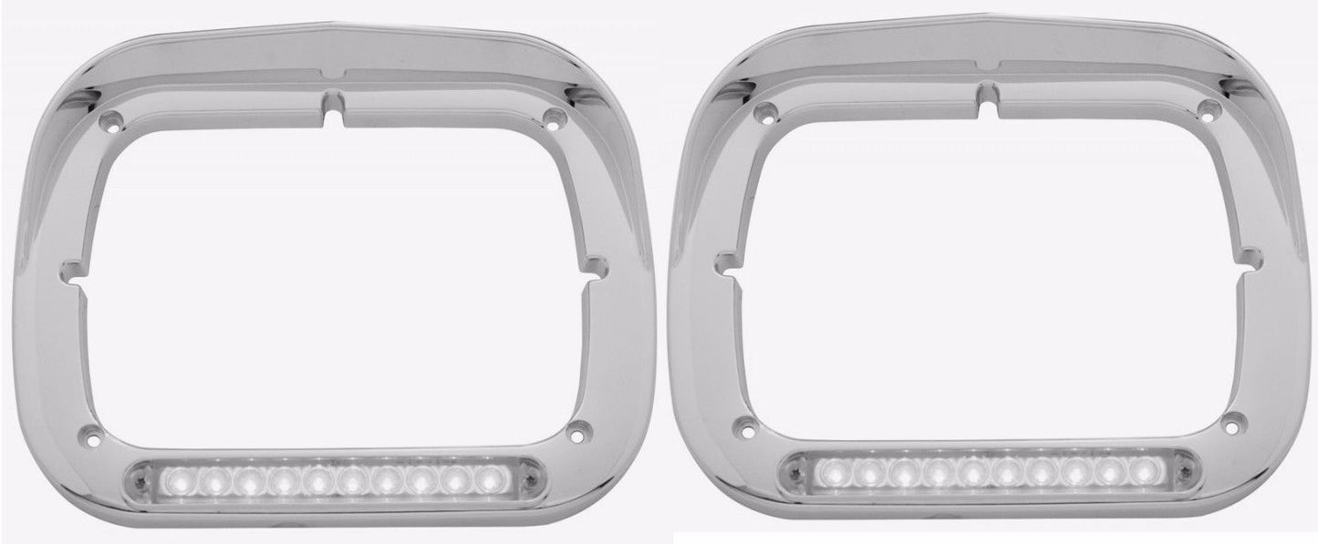 Pair of Peterbilt Single Headlight Bezels 6x8 Clear Lens Amber 10 LED