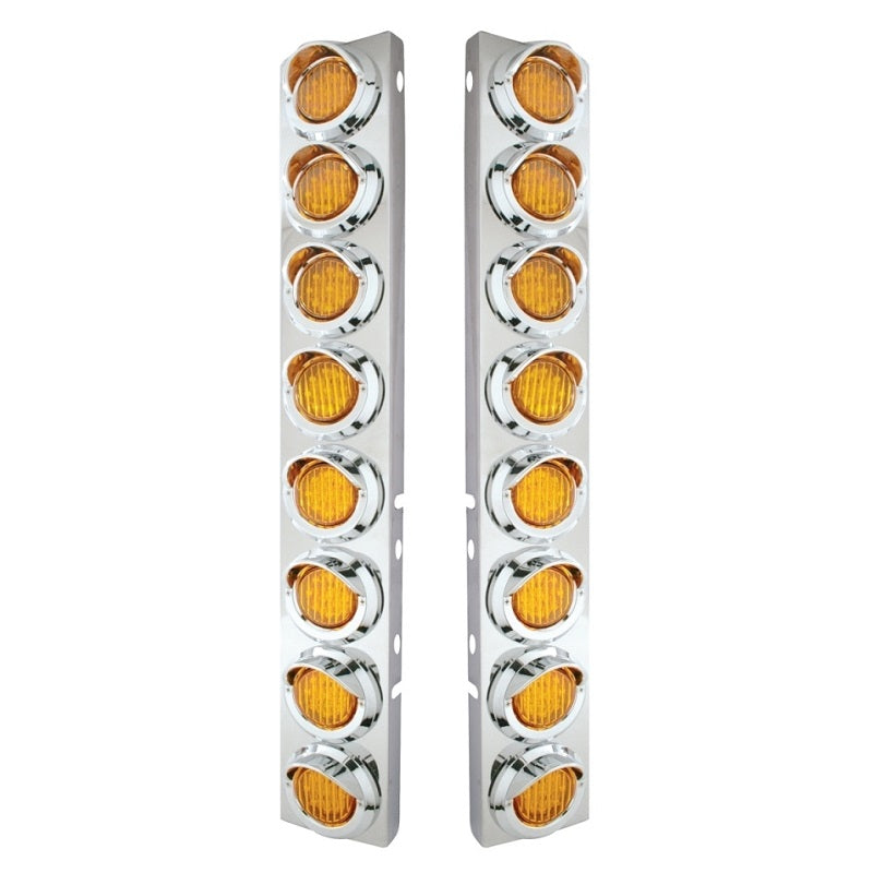 Peterbilt Front Air Cleaner Kit w/16 2" Round Amber LED Lights & Visor Bezels