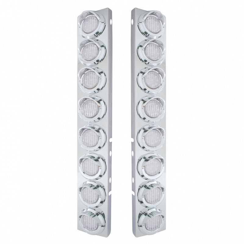 Peterbilt Front Air Cleaner Kit w/16 2" Round Amber LED Lights & Visor Bezels