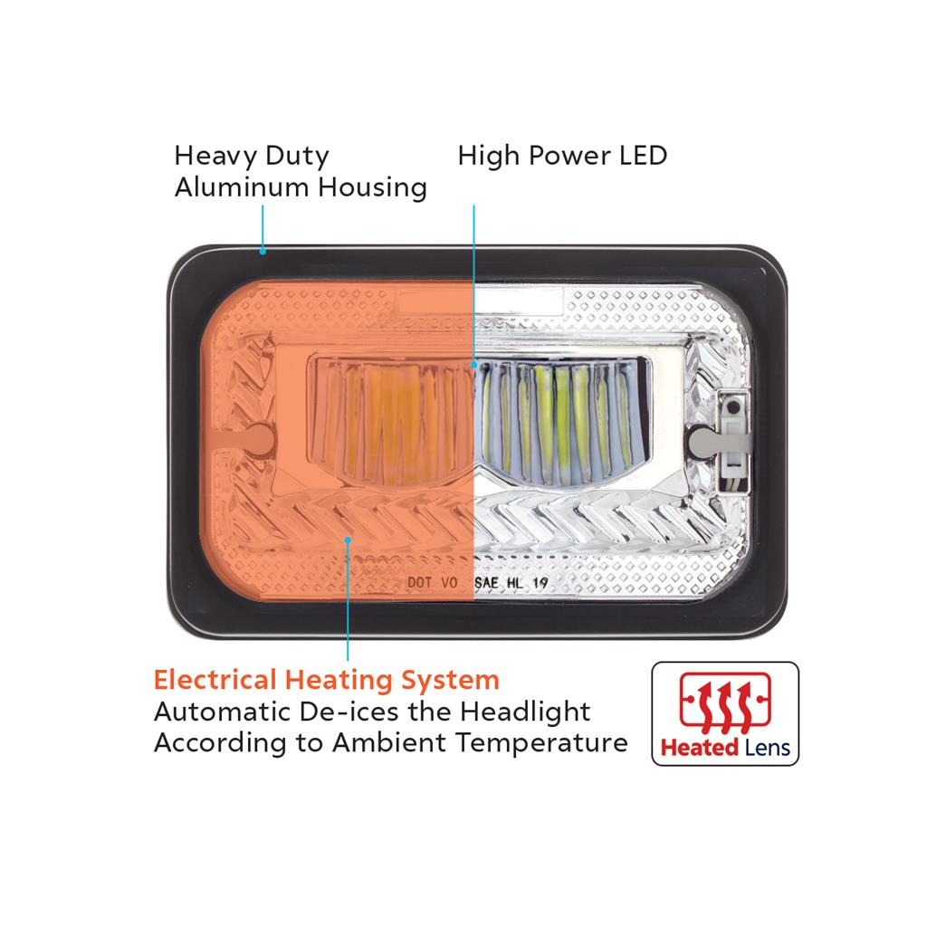 ULTRALIT - Heated 4" X 6" LED Headlight High Beam - Blackout