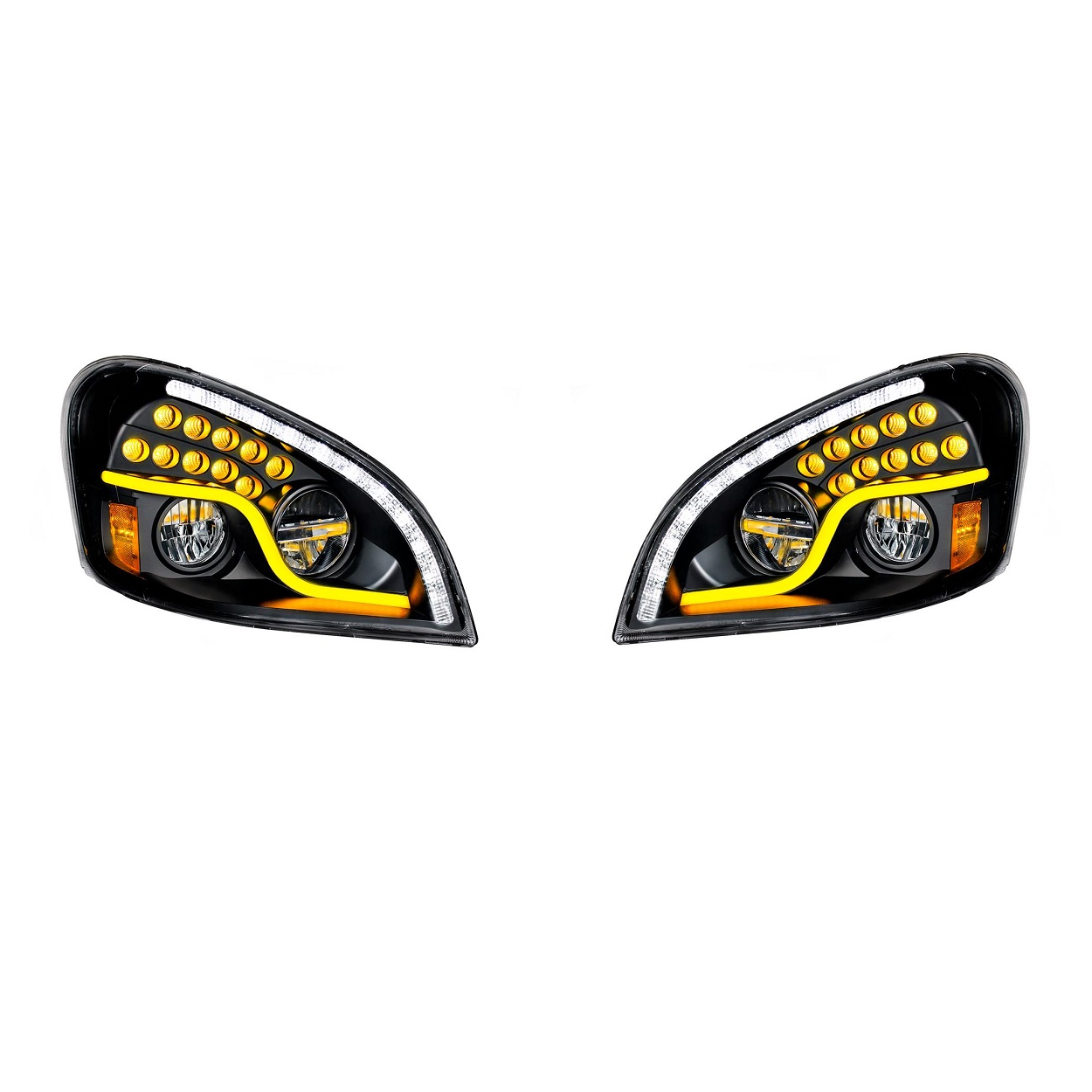 LED Blackout Headlight W/LED DRL LED Turn Signal For 08-2017 FL Cascadia RH & LH