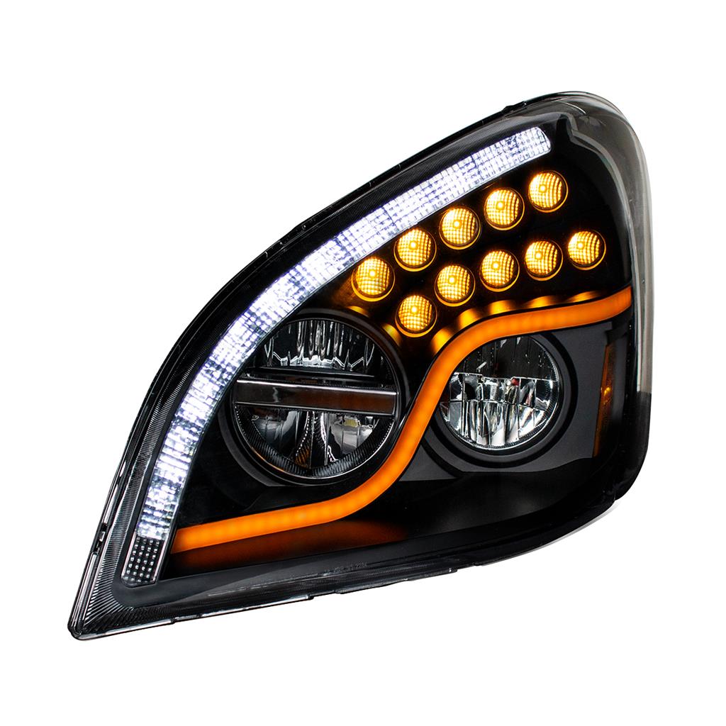 LED Blackout Headlight W/LED DRL LED Turn Signal For 08-2017 FL Cascadia RH & LH