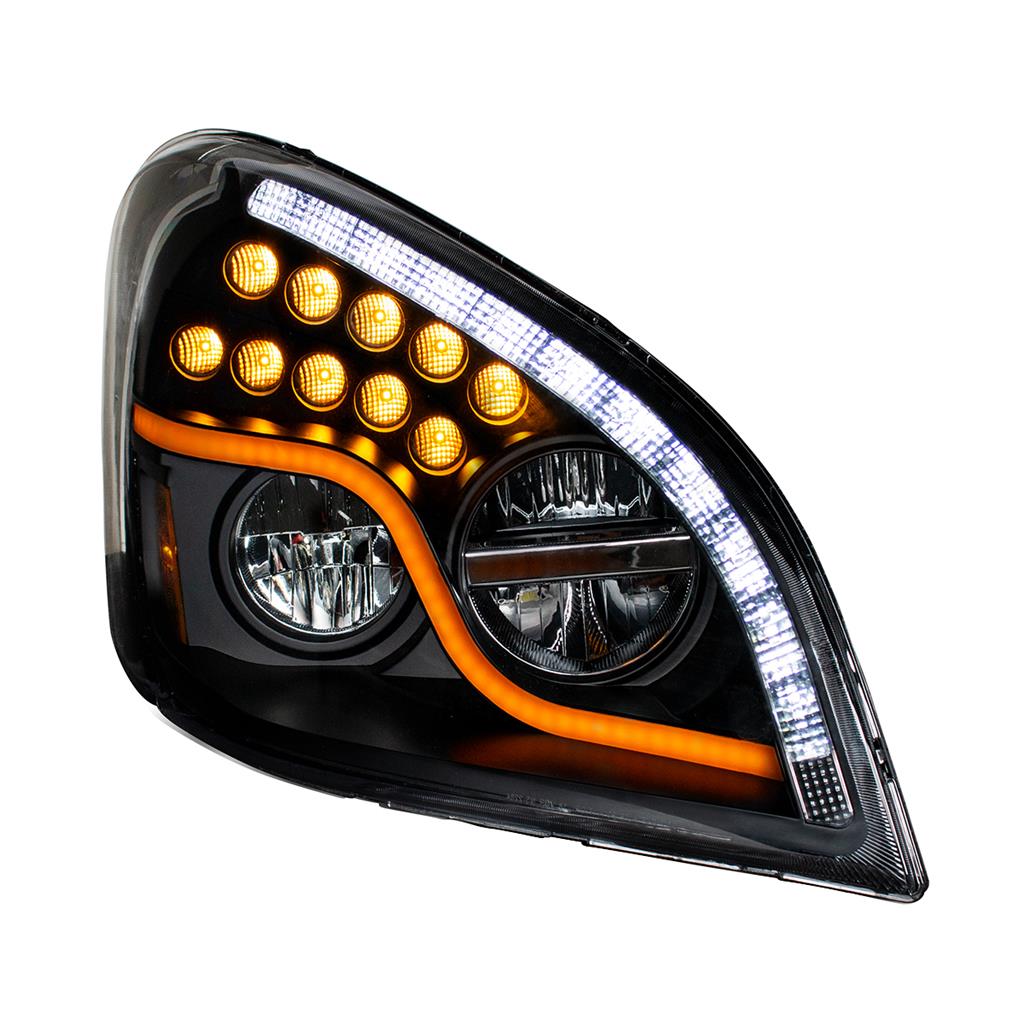 LED Blackout Headlight W/LED DRL LED Turn Signal For 08-2017 FL Cascadia RH & LH