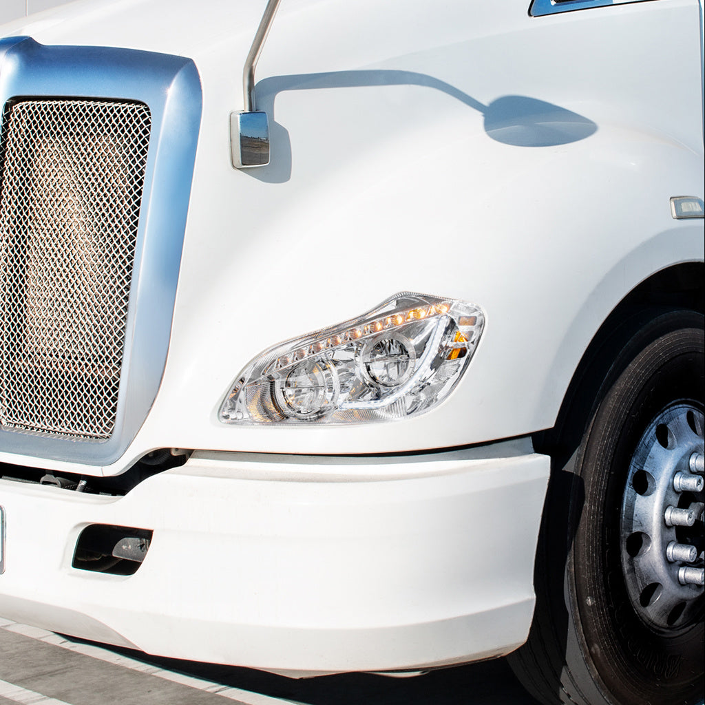 Chrome LED Headlights fits Fits Kenworth T680 2013-21 Driver & Passenger