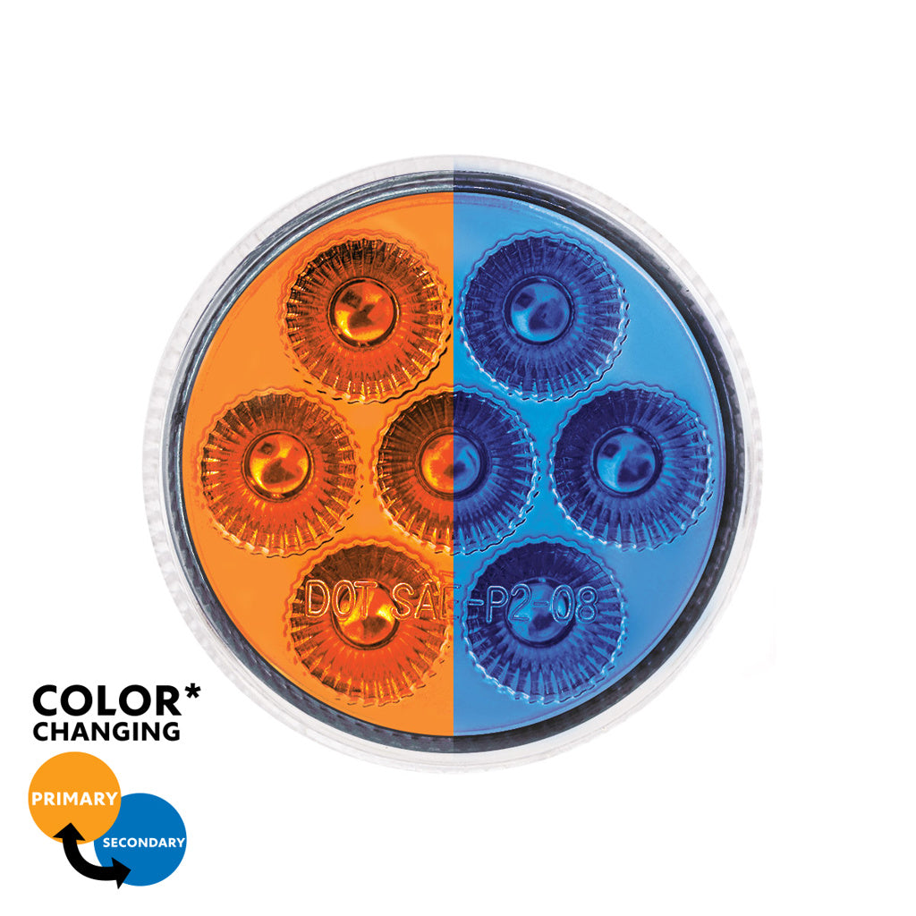 7 LED 2" Round Dual Color Amber Marker to Blue Auxiliary Light