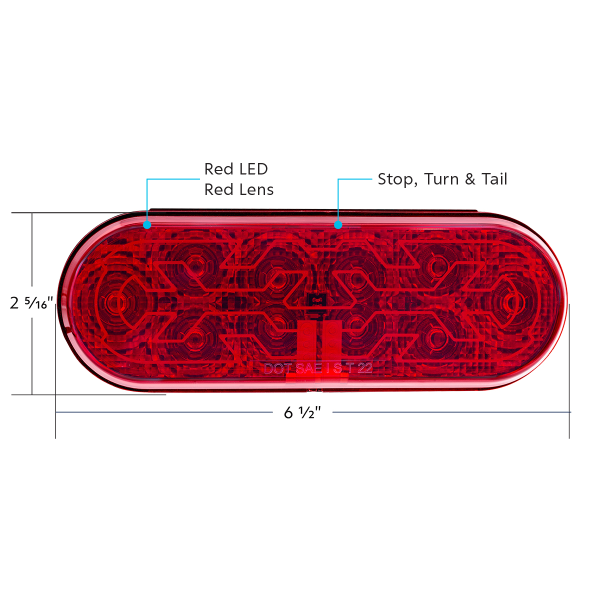 10 LED 6" Oval Light (Stop, Turn & Tail) With Heated Lens - Red LED/Red Lens