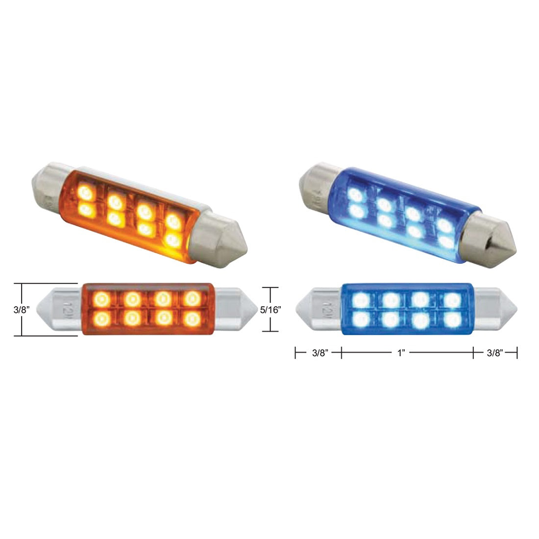 2 Pack Festoon Amber 8 SMD High Power LED 211-2 Light Bulb Interior Dome Light