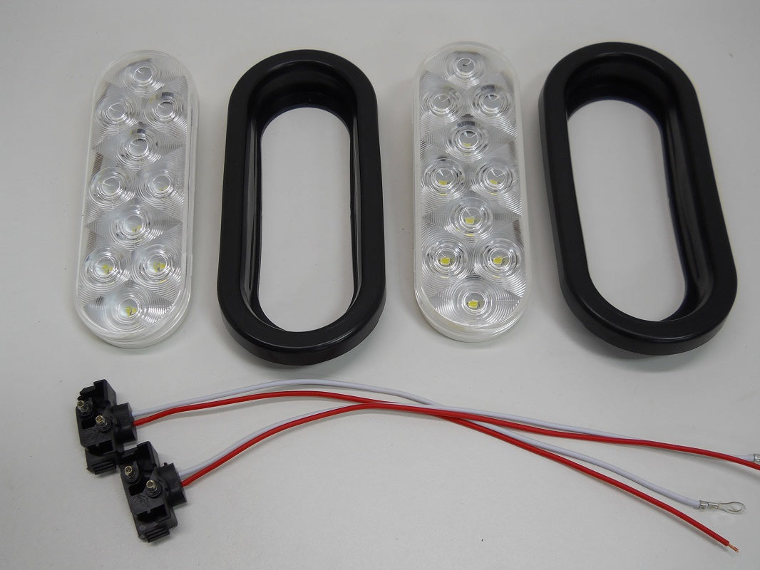 (2) 6" Oval Clear White 20 LED Truck Trailer Reverse Back Up Utility Light Kits