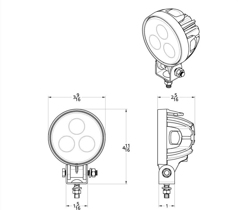 3 High Power LED Round Compact Work Spot Light Truck Tractor RV Trailer