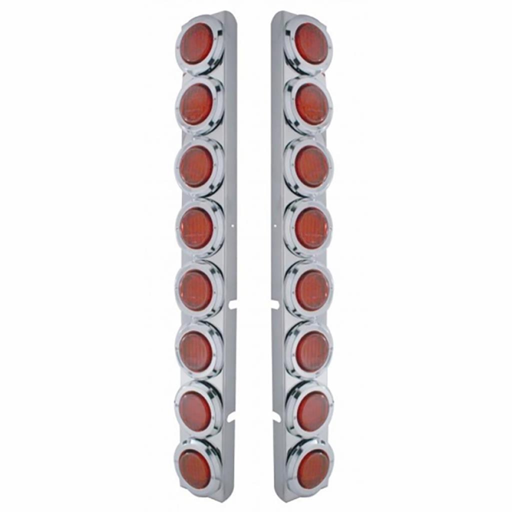 Peterbilt Stainless Rear Air Cleaner Bracket w/ Sixteen 9 LED 2" Lights & Bezels - Red LED/Red Lens