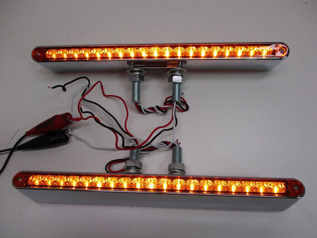 Pair of 12"L Amber / Amber LED Double Face Truck Semi Trailer Light Bars /3 Wire